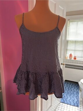 Old Navy Navy and White Gingham Ruffle Spaghetti Strap Camisole